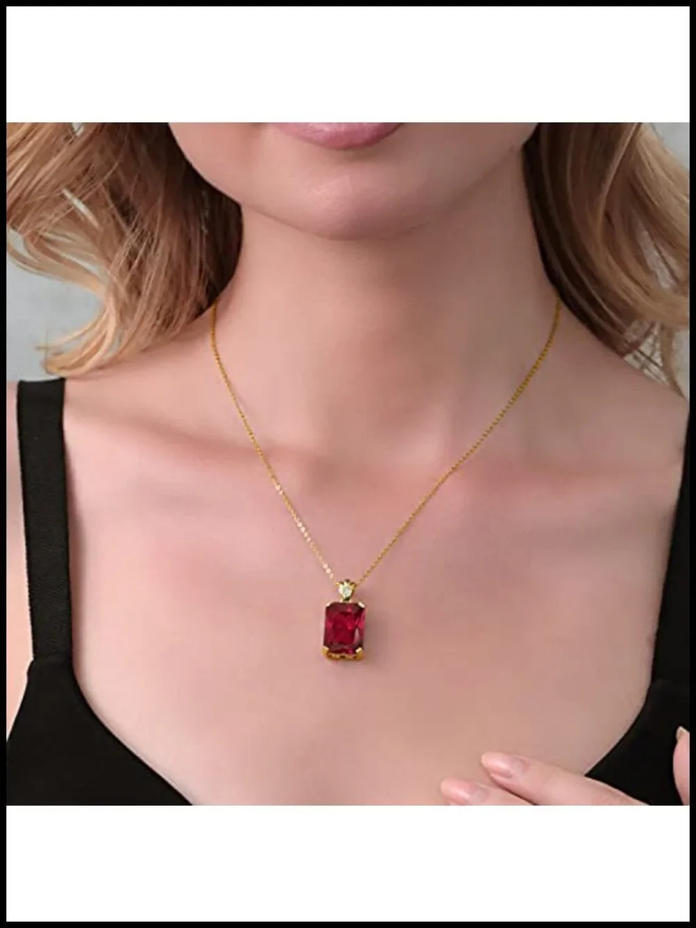 18K Yellow Gold Plated Silver Emerald Cut Created Ruby Pendant Necklace 20.05
